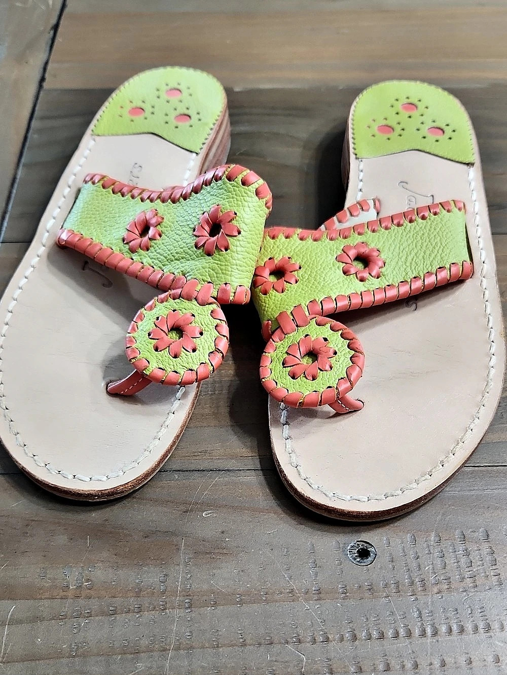 Jack Rogers Flat Sandal Green & Orange Sz 6
